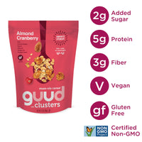 GUUD Almond Cranberry Muesola Cereal, 12 Ounce, Slightly Sweet Muesli, Gluten Free, Oats, Granola Clusters, Raisins, Almonds, Cranberries, Pumpkin Seeds, Vegan, Non-GMO Certified, Kosher