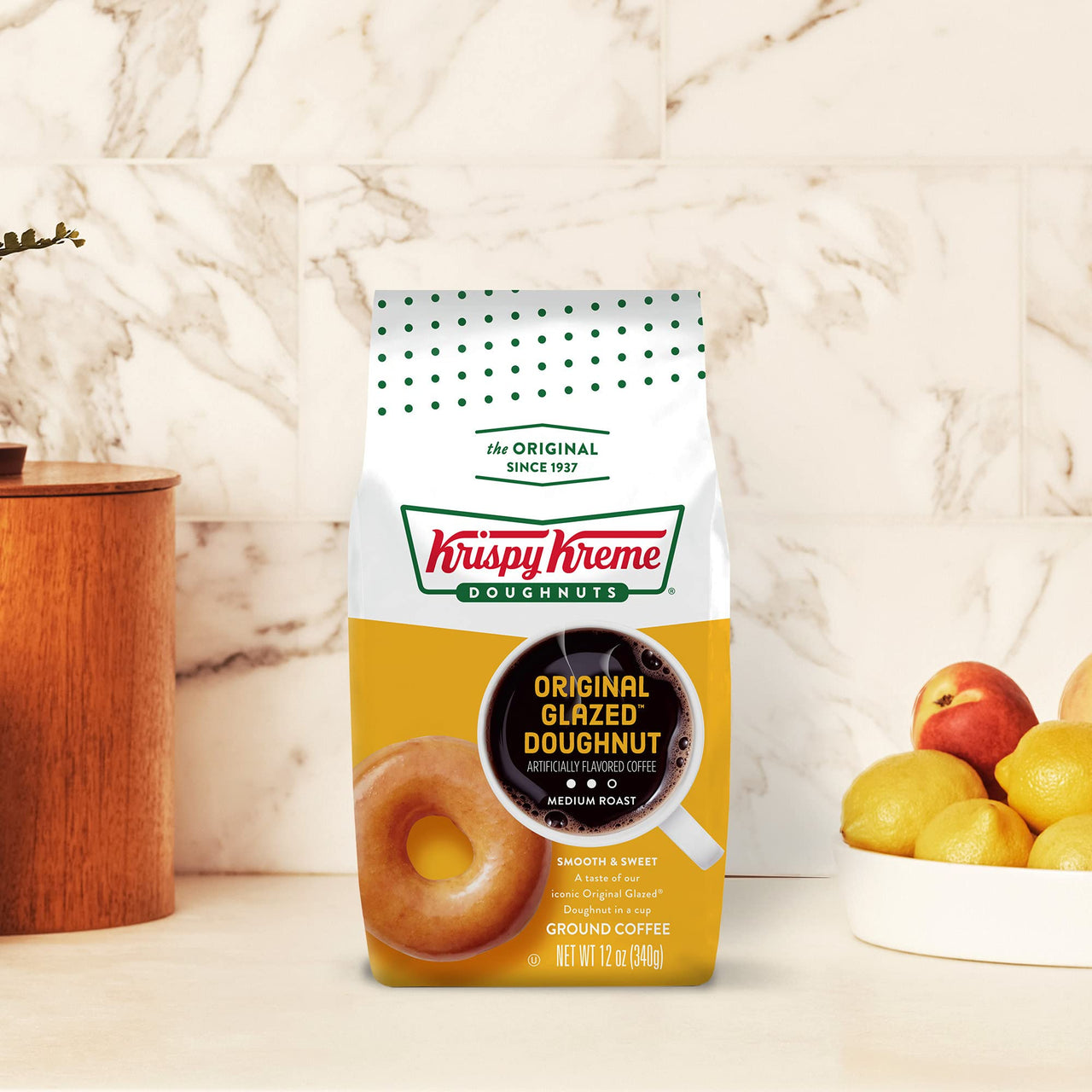 Krispy Kreme Original Glazed Doughnut, Ground Coffee, Flavored Medium Roast, Bagged 12 oz