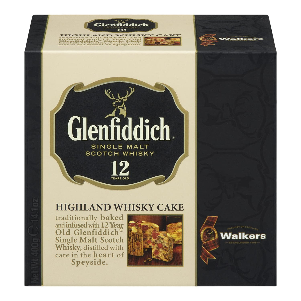 Walker's  Shortbread Glenfiddich Highland Holiday Whisky Cake, Luxury Holiday Treat, 14.1 Oz Box