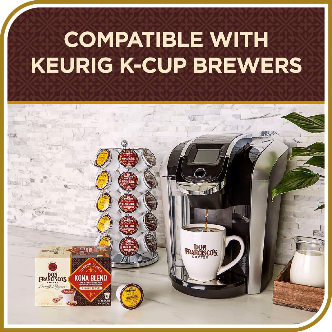 Don Franciscos Hawaiian Hazelnut Flavored Medium Roast Coffee Pods - 12 Count - Recyclable Single-Serve Coffee Pods, Compatible with your K- Cup Keurig Coffee Maker (Including 2.0)