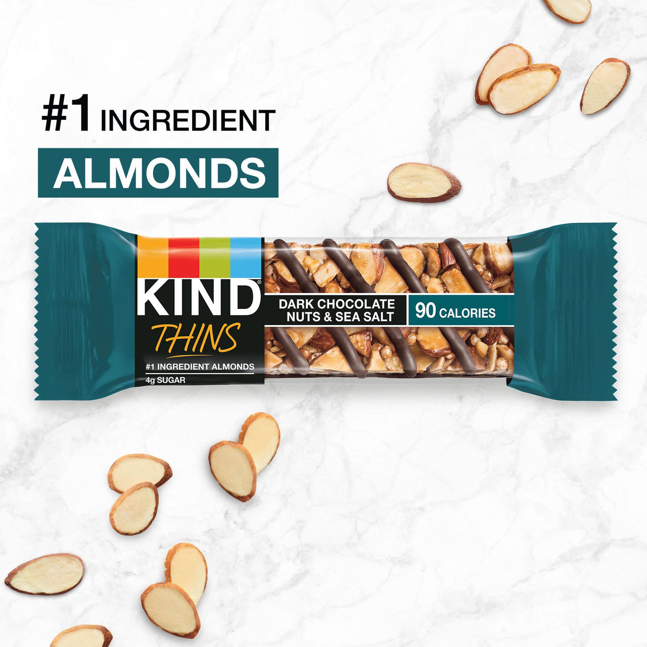KIND THINS Dark Chocolate Nuts & Sea Salt Bars (Now with Peanuts), Gluten Free, 4g Sugar, 0.74 oz bars, 10 count