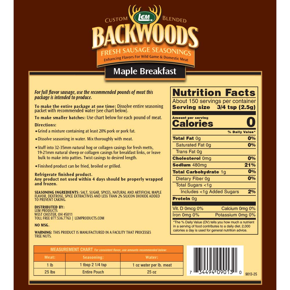 LEM Backwoods Maple Breakfast Fresh Sausage Seasoning, 13.48 oz