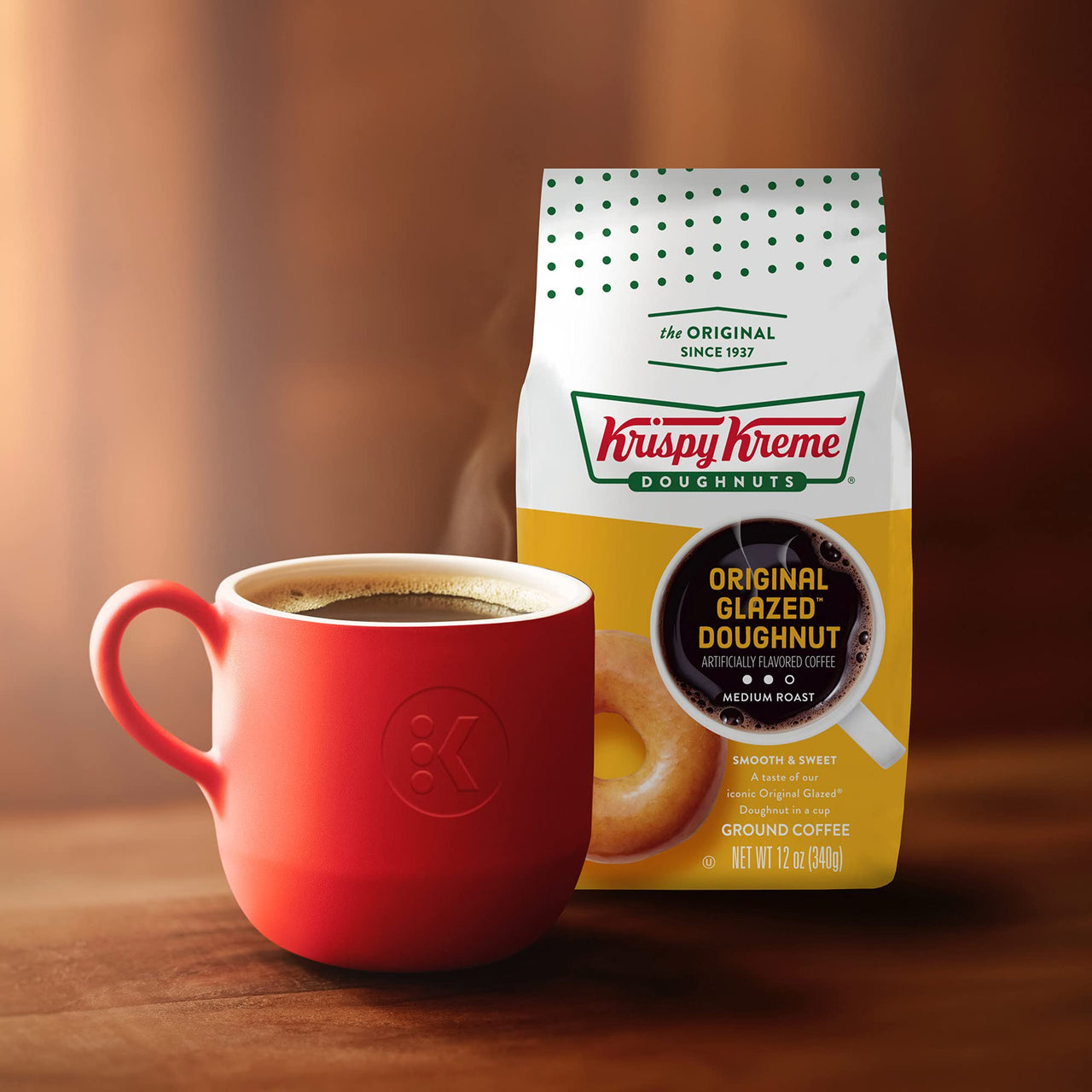 Krispy Kreme Original Glazed Doughnut, Ground Coffee, Flavored Medium Roast, Bagged 12 oz