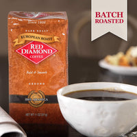 Red Diamond Ground Coffee, Dark European Roast, Premium Arabica Beans, Bold & Smooth Flavor, 11 Ounce Resealable Bag