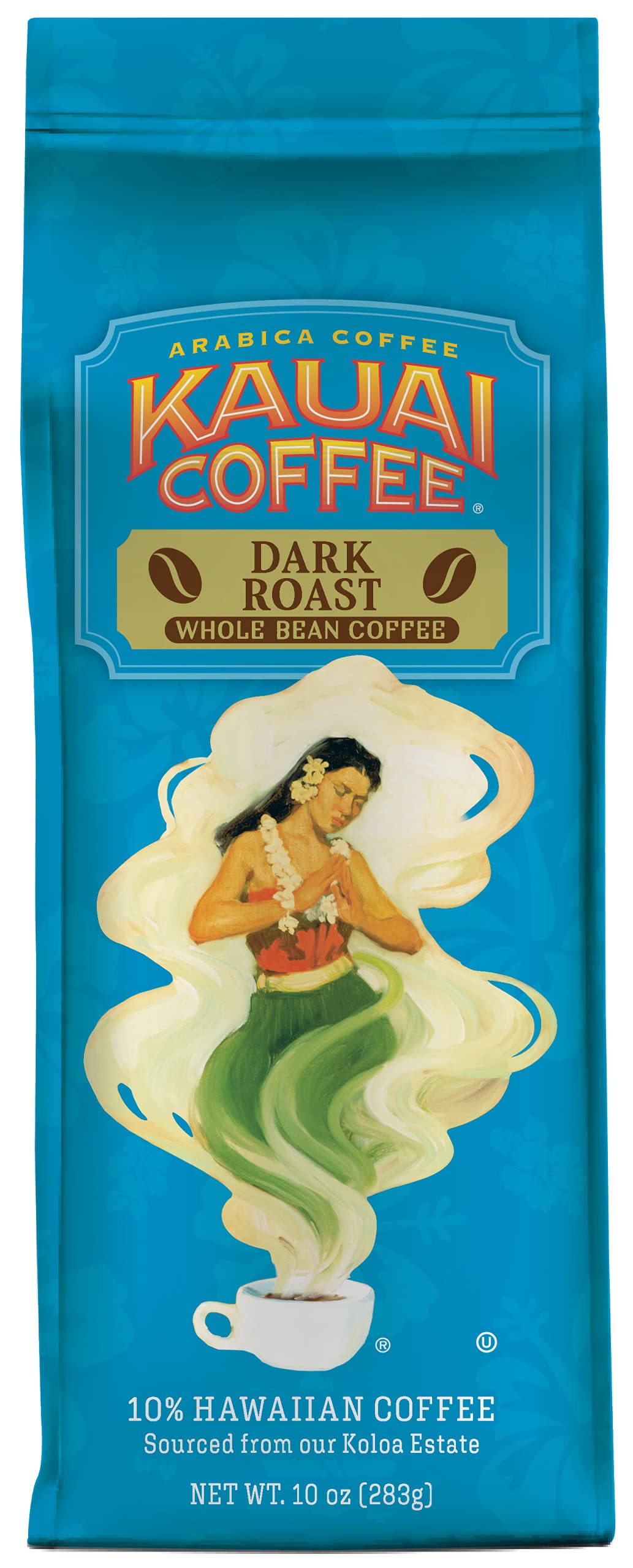Kauai Whole Bean Coffee, Koloa Estate Dark Roast - Arabica Coffee from Hawaiis Largest Grower-Bold, Rich Flavor with Nutty Notes and Sweet Chocolate Overtones - 10 Ounce
