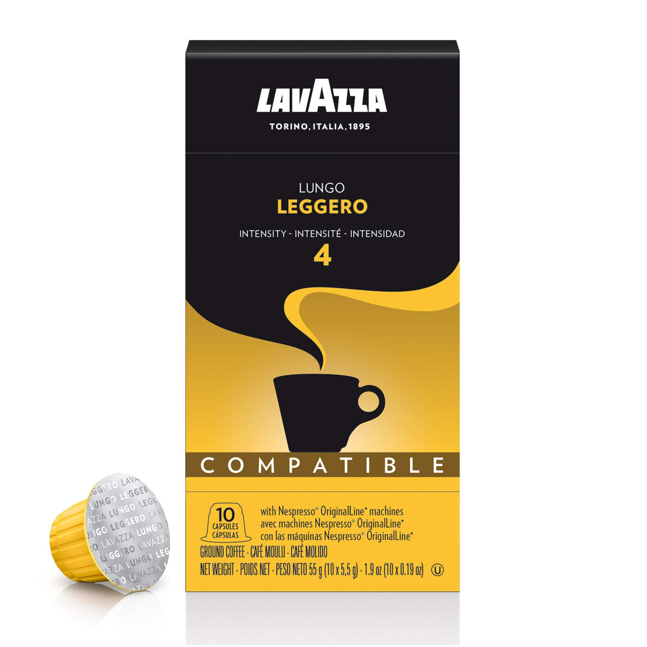 Lavazza Premium Coffee Corp Nespresso OriginalLine Compatible Capsules, Leggero Espresso Lungo, Medium Roast Coffee, 10 ct