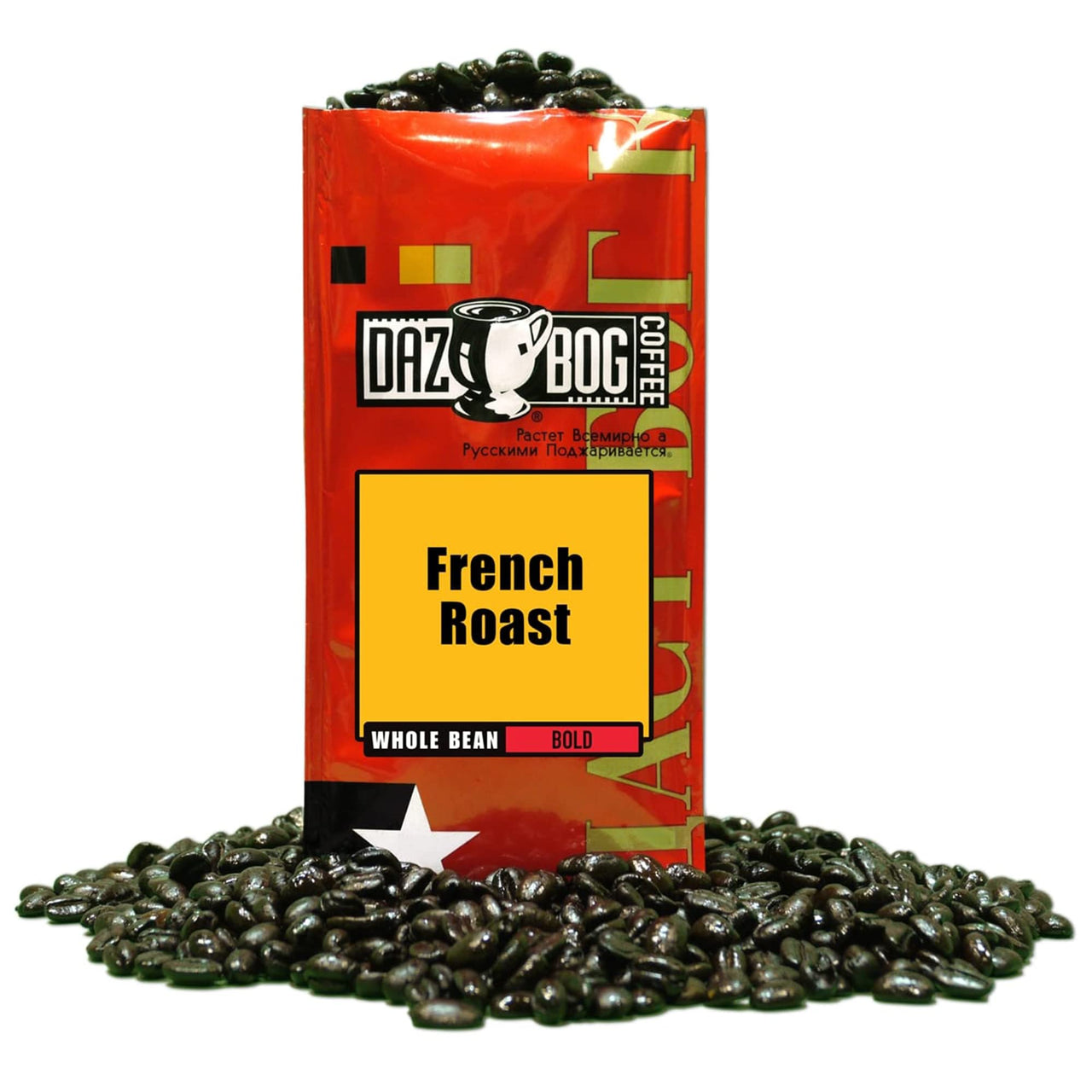 Dazbog Coffee French Roast Whole Bean Coffee 11 oz. Creamy & Smoky Finish Dark Roast Blend Rich, Smooth, Full Bodied Vacuum Sealed Freshness