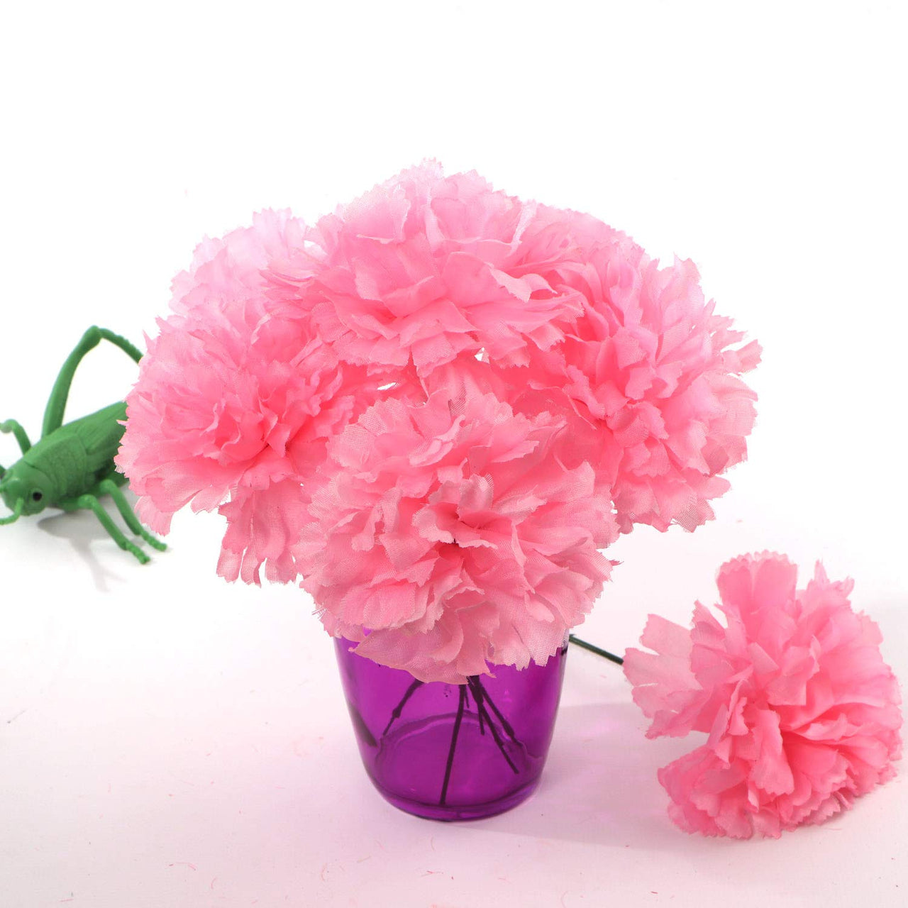 Larksilk Pink Silk Carnation Picks, Artificial Flowers for Weddings, Decorations, DIY Decor, 50 Count Bulk, 3.5" Carnation Heads with 5" Stems