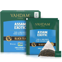 VAHDAM, Assam Black Tea (15 Tea Bags) - Long Leaf Assam Tea Bags - RICH & MALTY - Breakfast Tea Bags, FTGFOP1 Grade, 100% Certified Pure Unblended Assam Tea Loose Leaf - 15 Pyramid Tea Bags