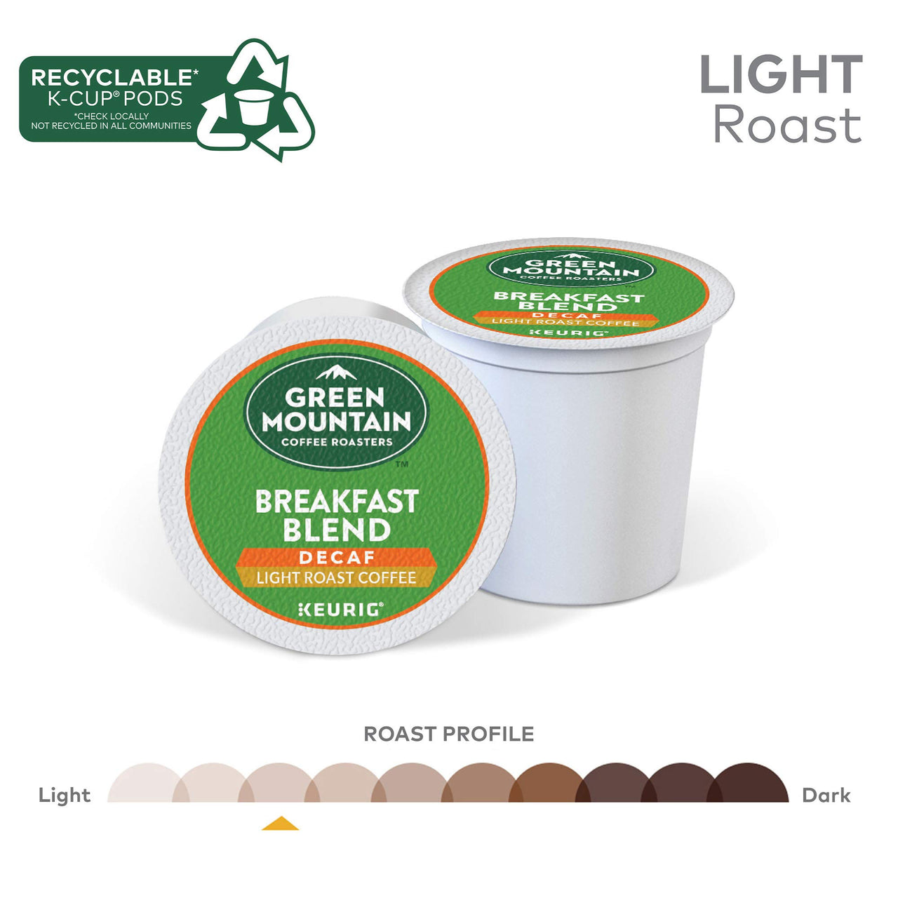 Green Mountain Coffee Roasters Decaf Breakfast Blend, Single-Serve Keurig K-Cup Pods, Light Roast Coffee, 32 Count (Pack of 2)