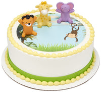 DecoSet Bath Toys Cake Topper, 3 Piece Safari Animal Cake Decorations for Birthdays and Parties, Tiger, Elephant, Giraffe, For Baby, Children, Birthday, Food Safe
