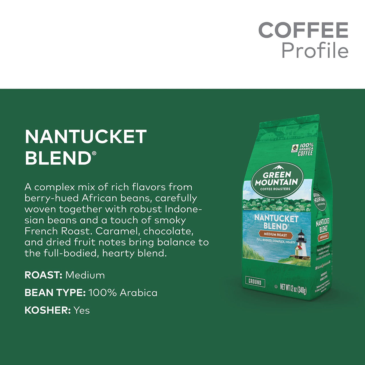 Green Mountain Coffee Roasters Nantucket Blend, Ground Coffee, Medium Roast, Bagged 12 oz