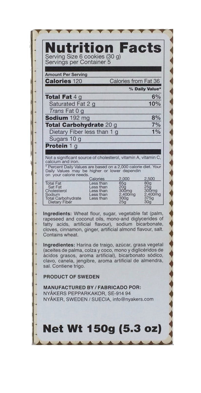 Nyakers Swedish Ginger Snaps, Almond Flavor, One 150g Box