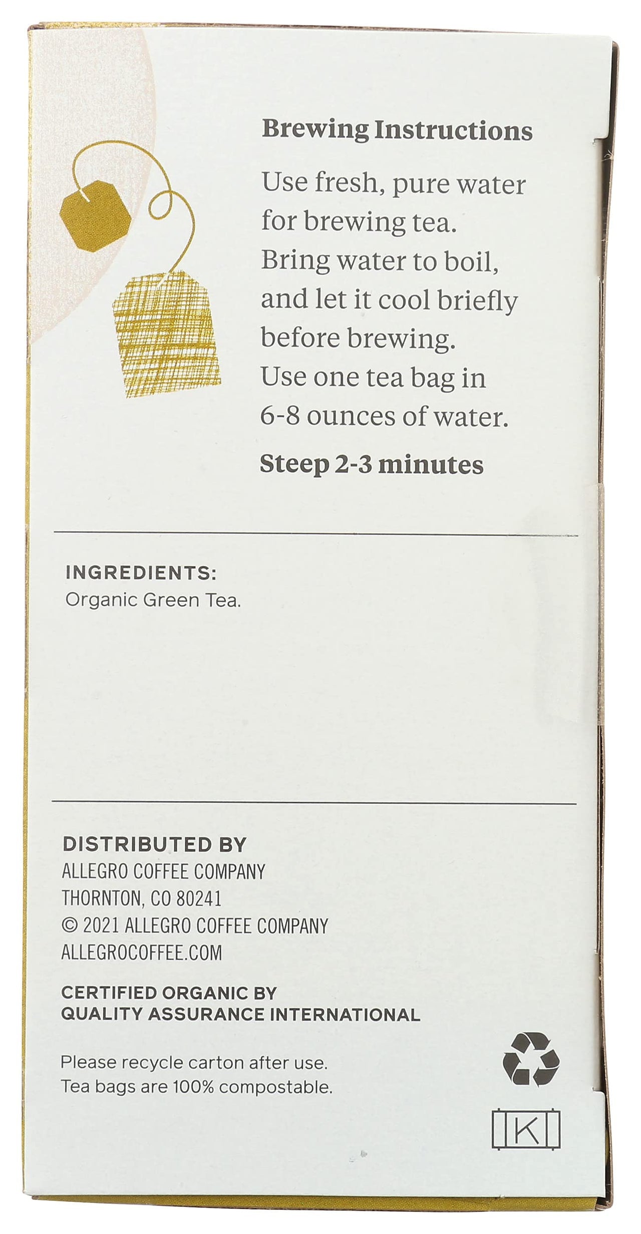 Allegro Tea, Organic Himalayan Green Tea Bags, 20 ct