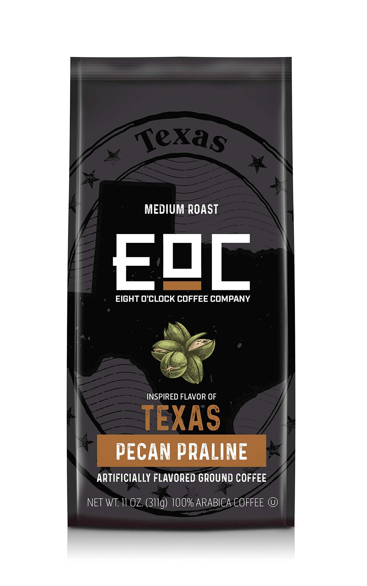 Eight O'Clock Coffee Flavors of America Ground Coffee, Texas Pecan Praline, 11 Ounce, 100% Arabica, Kosher Certified