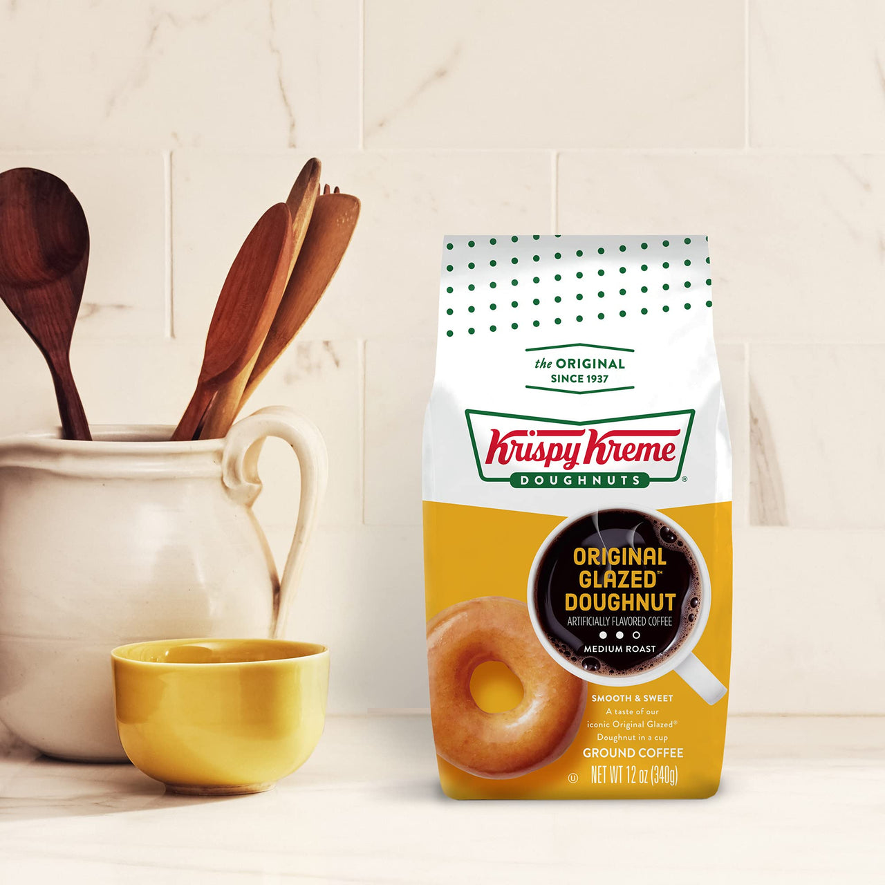 Krispy Kreme Original Glazed Doughnut, Ground Coffee, Flavored Medium Roast, Bagged 12 oz