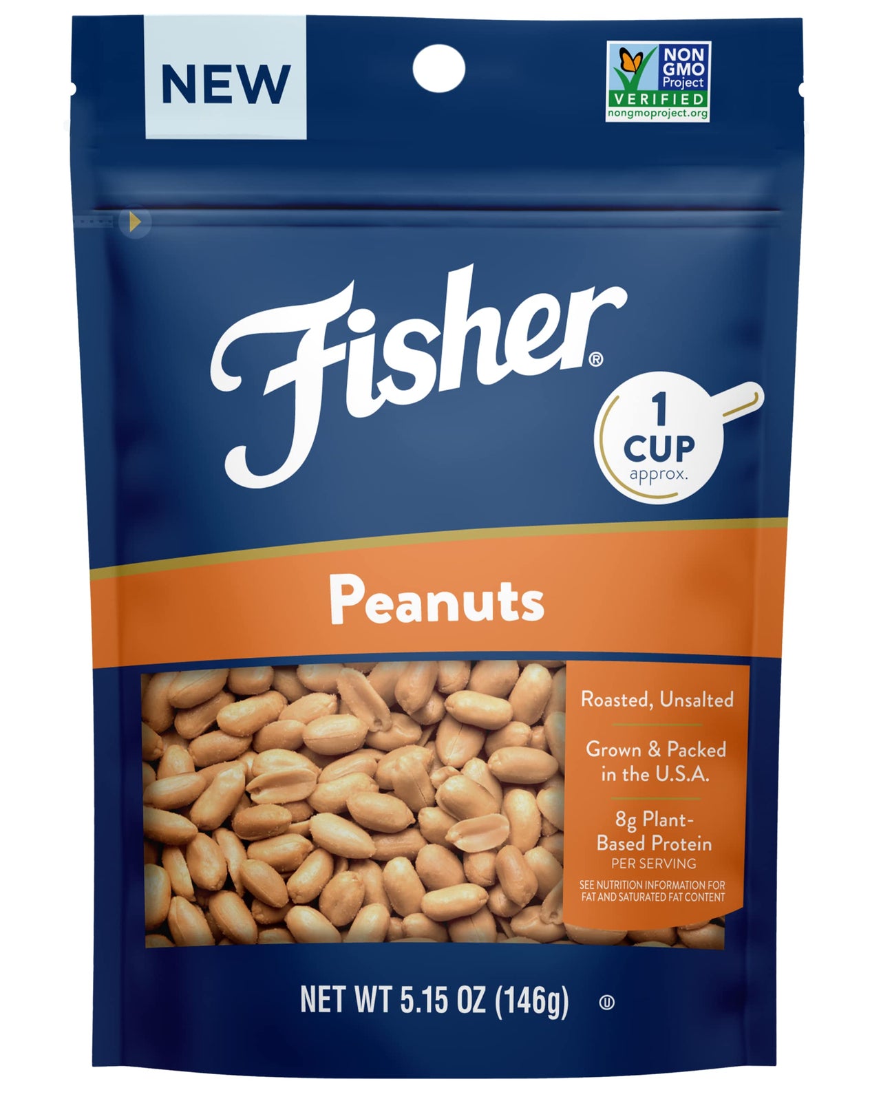 Fisher Peanuts, Roasted, Unsalted, Naturally Gluten Free, No Preservatives, Non-GMO, Keto, Paleo, Vegan Friendly, 5.15 Ounce (Pack of 1)