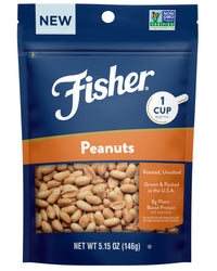 Fisher Peanuts, Roasted, Unsalted, Naturally Gluten Free, No Preservatives, Non-GMO, Keto, Paleo, Vegan Friendly, 5.15 Ounce (Pack of 1)
