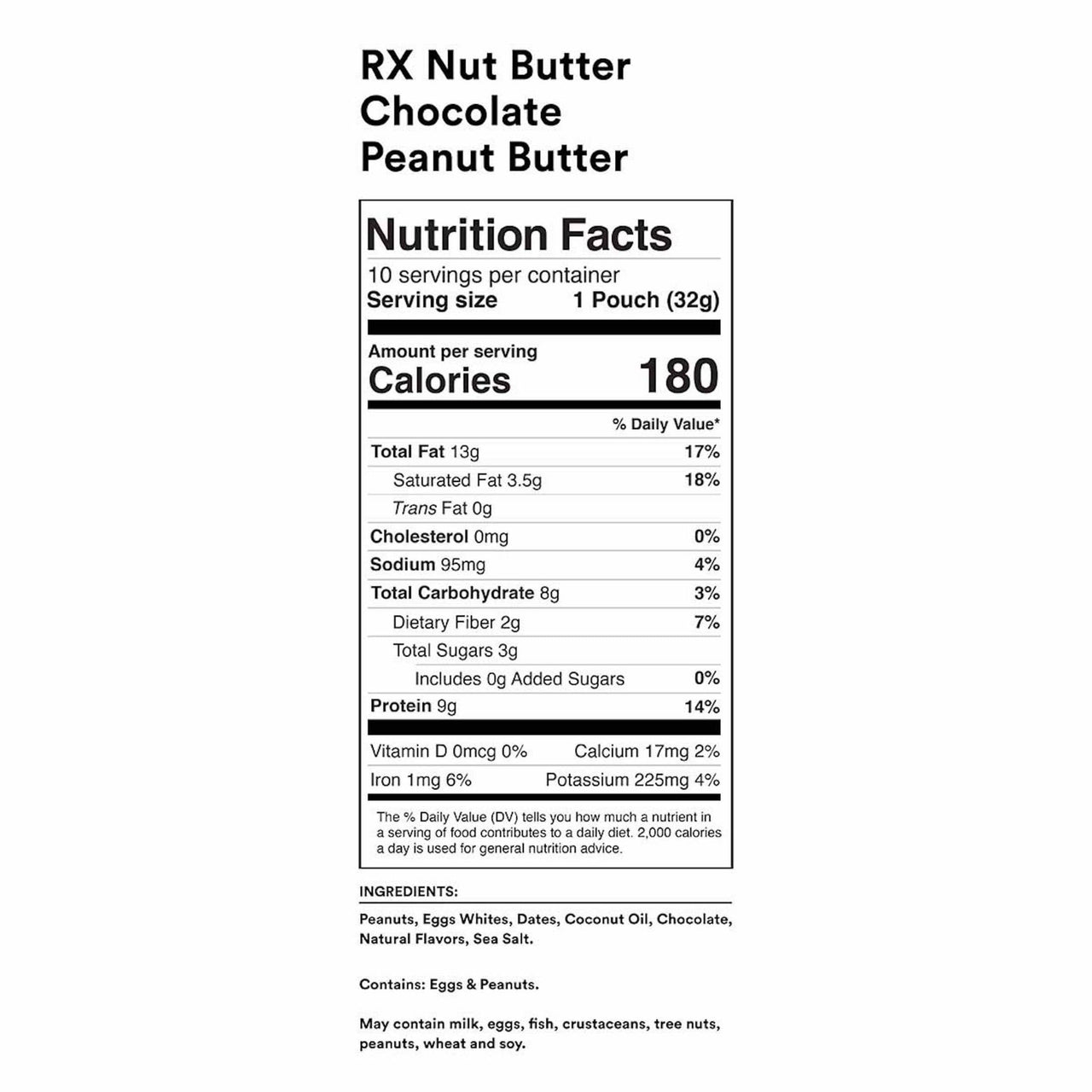 RX Nut Butter Peanut Butter, Chocolate, Delicious Flavor, 11.3Oz Box (10 Count)