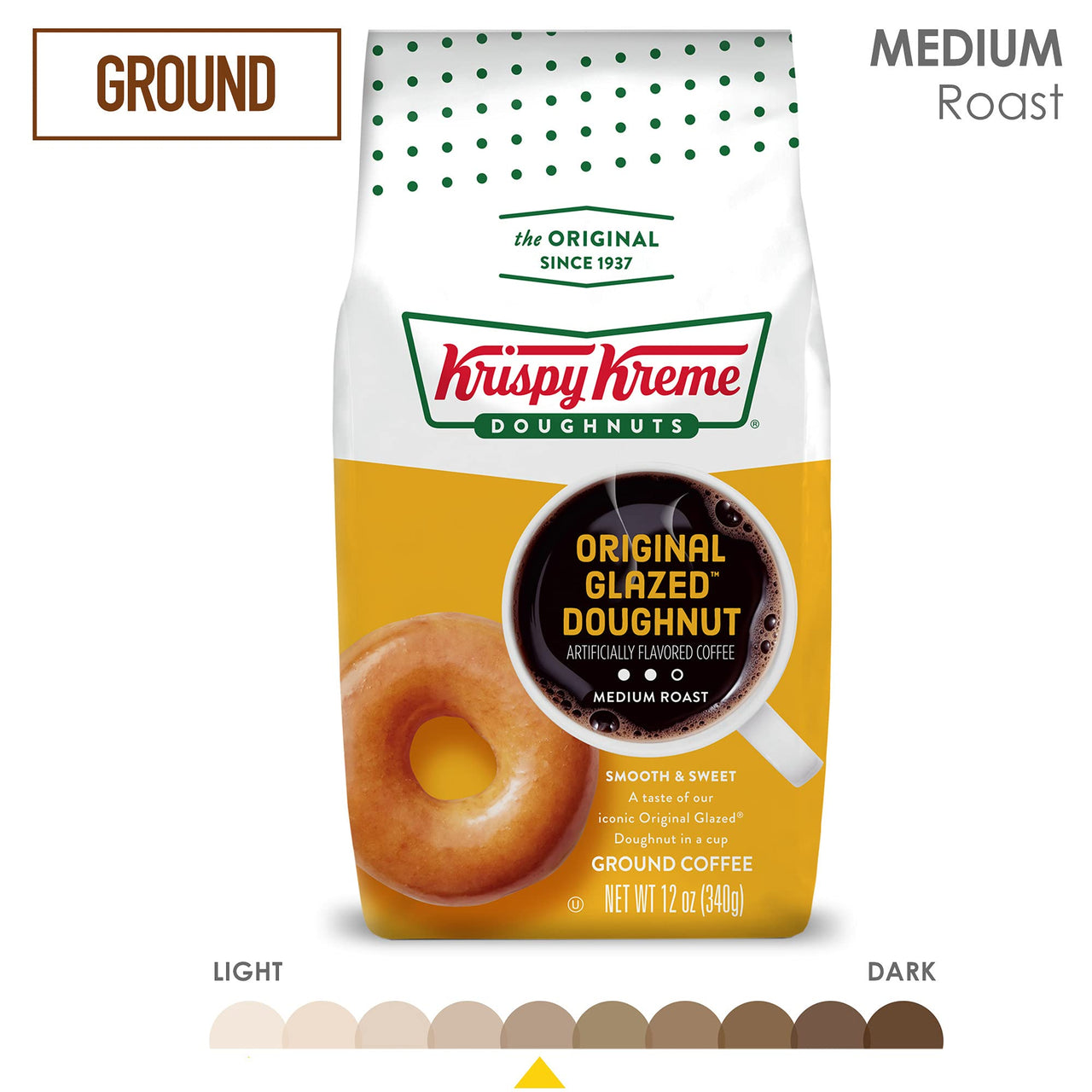 Krispy Kreme Original Glazed Doughnut, Ground Coffee, Flavored Medium Roast, Bagged 12 oz