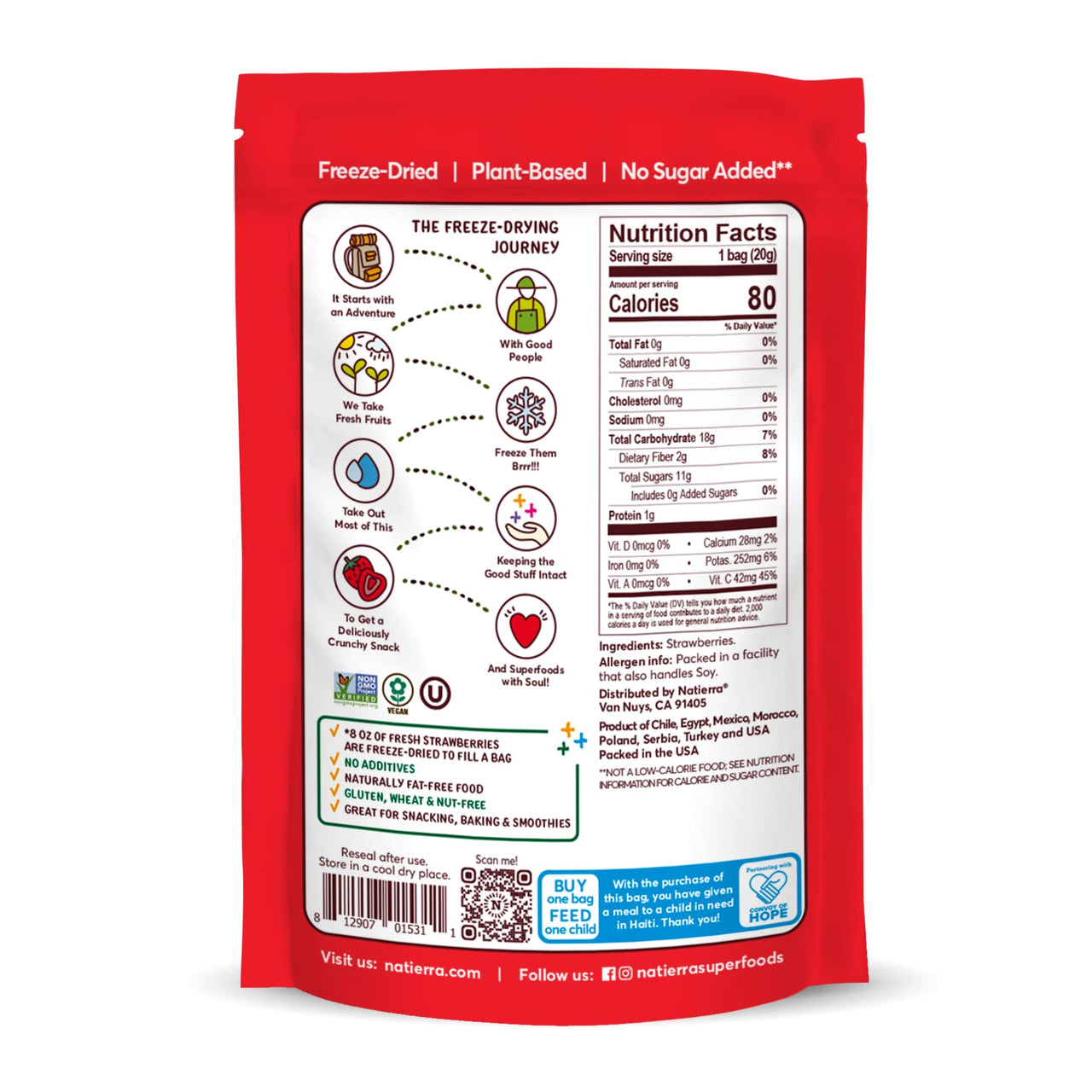 NATIERRA Premium Freeze-Dried Strawberries | Non-GMO & Vegan | 0.7 Ounce (Pack of 4)