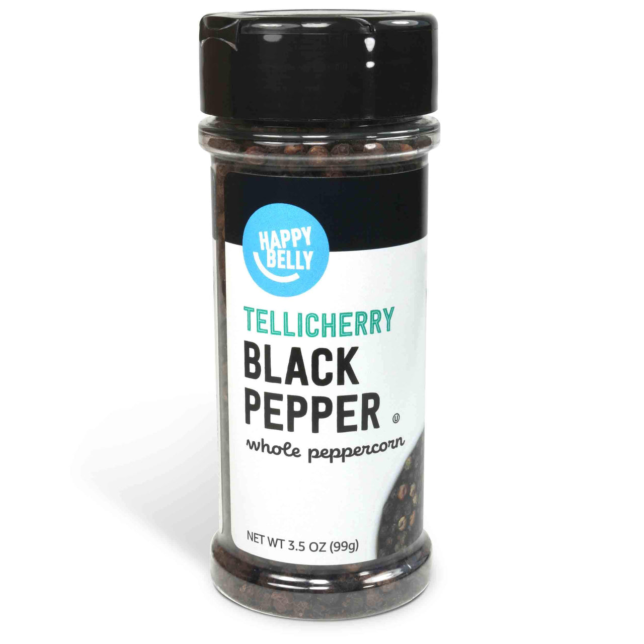 Happy Belly Tellicherry Black Pepper, Whole Peppercorn, 3.5 Ounces