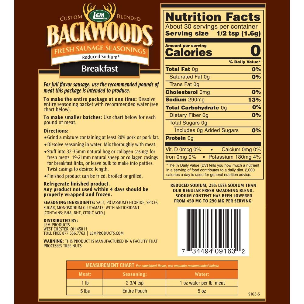 LEM 9163 Backwoods Low Sodium Fresh Breakfast Seasoning (5-Lbs)