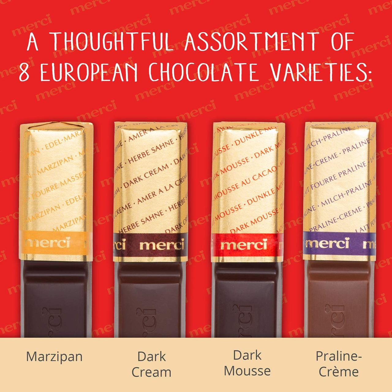 MERCI Finest Assortment of Eight European Chocolates, 7 Ounce Box | Chocolate Gift Box for Holiday Gifts, Teacher Gifts, Gifts for Mom, Gifts for Dad, Thank You Gifts or Personalized Gifts