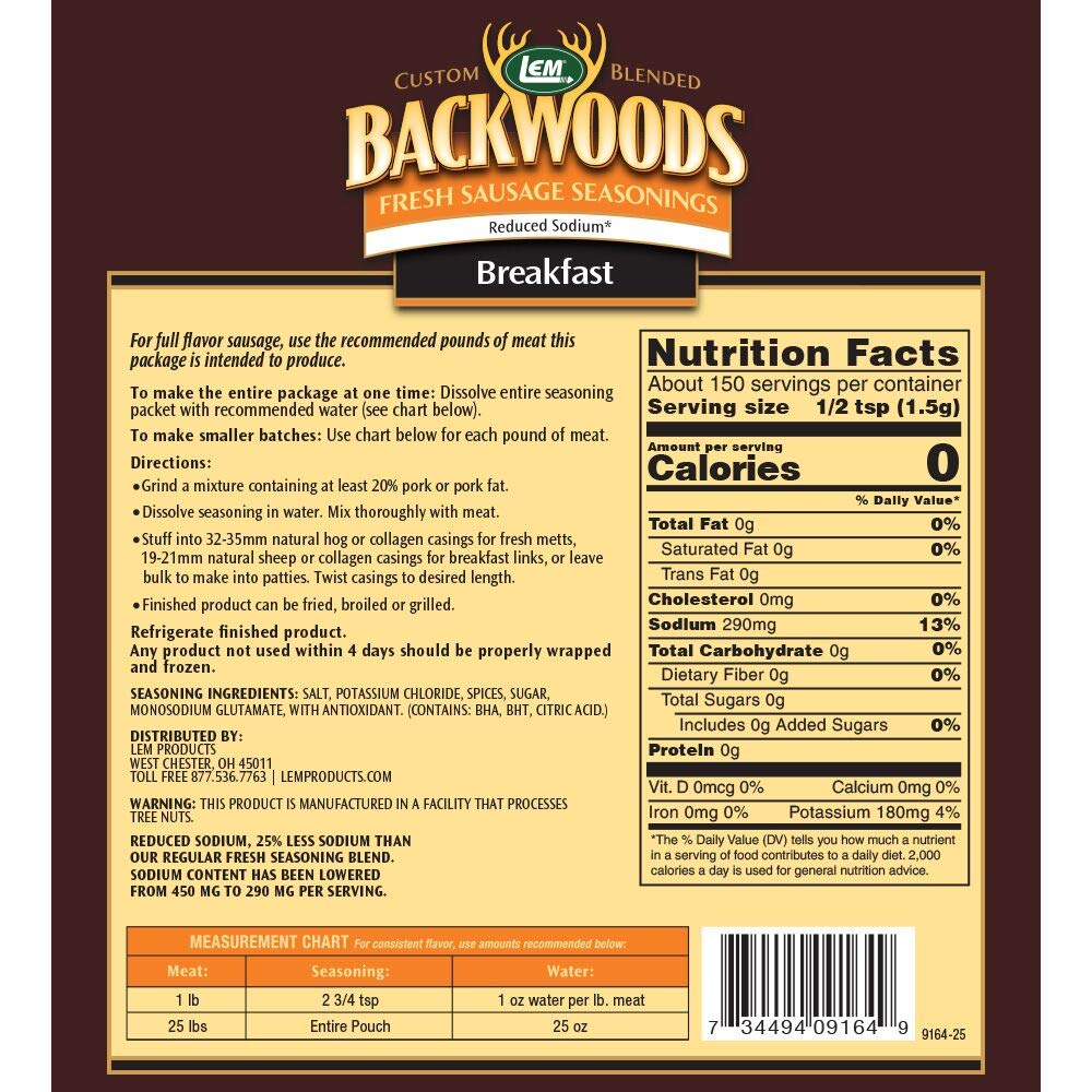 LEM 9164 Backwoods Low Sodium Fresh Breakfast Seasoning (25-Lbs)