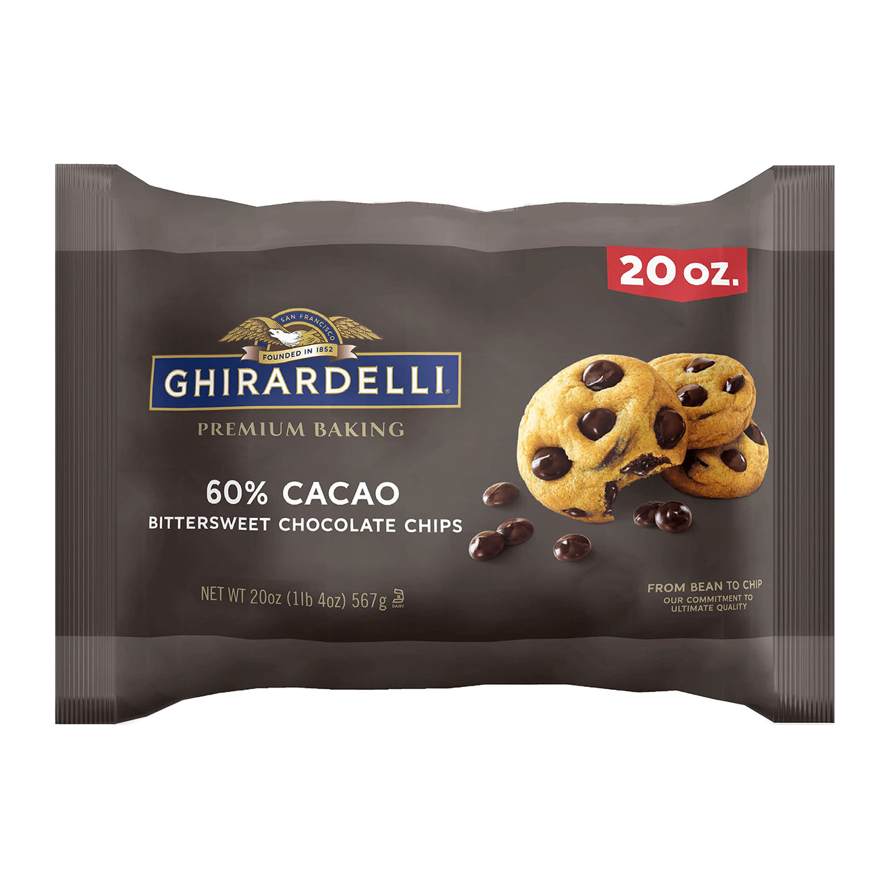 Ghirardelli 60% Cacao Bittersweet Chocolate Premium Baking Chips, Chocolate Chips for Easter Cookies, 20 Oz Bag