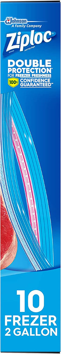 Ziploc Two Gallon Food Storage Freezer Bags, Grip 'n Seal Technology for Easier Grip, Open, and Close, 10 Count Clear