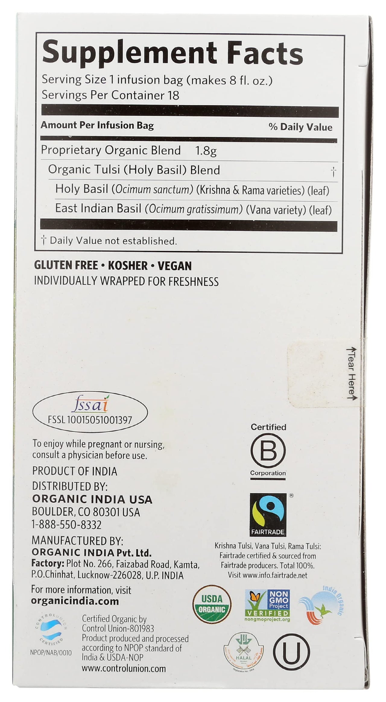 Organic India Tulsi, Original, 18 Count Box