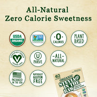 Organic Stevia In The Raw, Plant Based Zero Calorie Natural Sweetener, No Erythritol, Sugar Substitute, Sweetener for Coffee, Hot & Cold Drinks, Non-GMO, Vegan, Gluten-Free, 40 Count Packets (6 Pack)