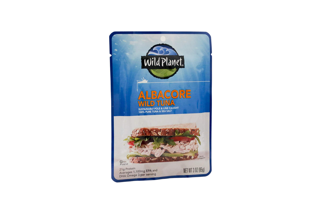 Wild Planet Wild Albacore Tuna, Sea Salt, Sustainably Caught, Kosher, Gluten Free, Keto and Paleo, 3rd Party Mercury Tested, 3 Ounce Pouch (Pack of 1)