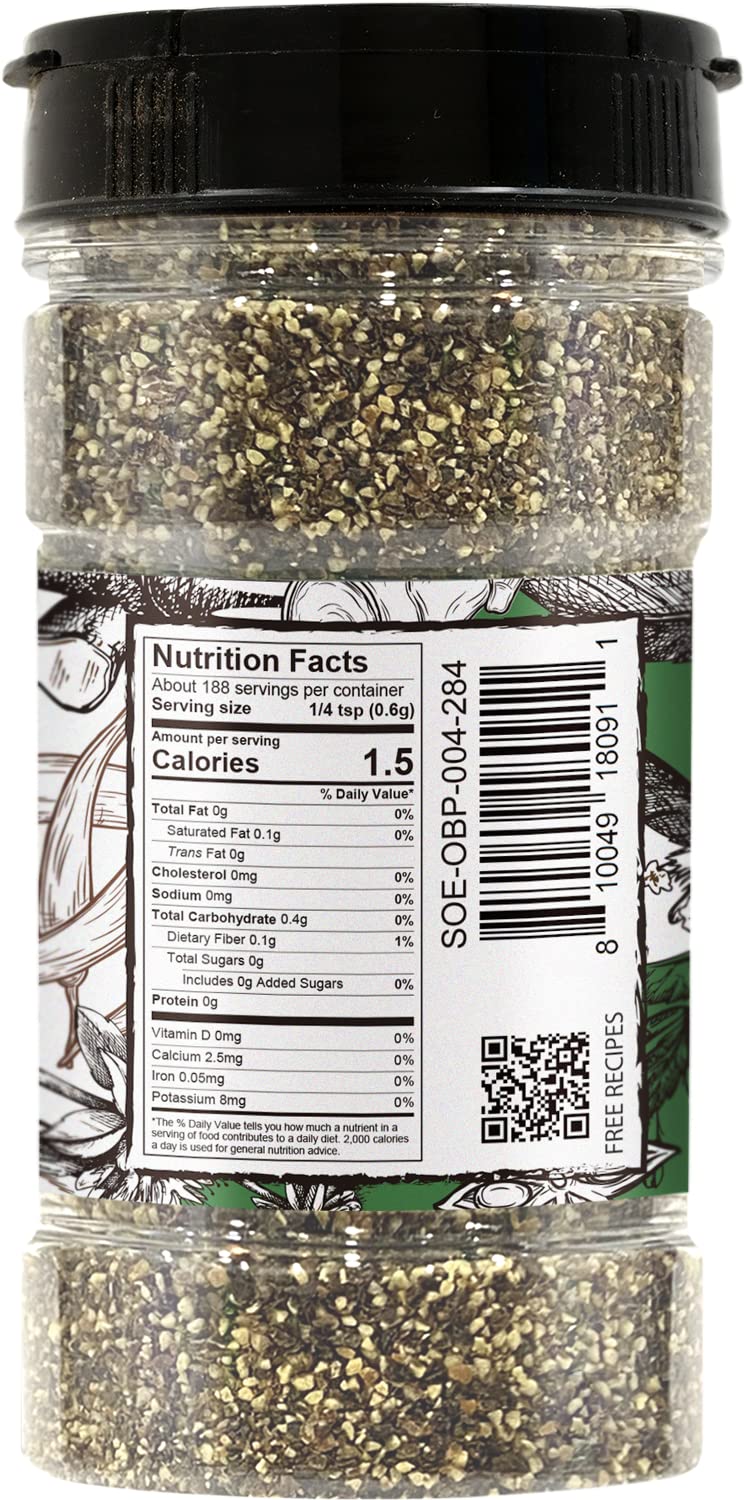 Soeos Organic Black Pepper Ground, Non-GMO, Freshly Peppercorn Powder Bulk, Packed to Keep Peppers Fresh, Ready to Use Peppercorns for Refill, 4 oz (113g), Organic Ground Black Peppe