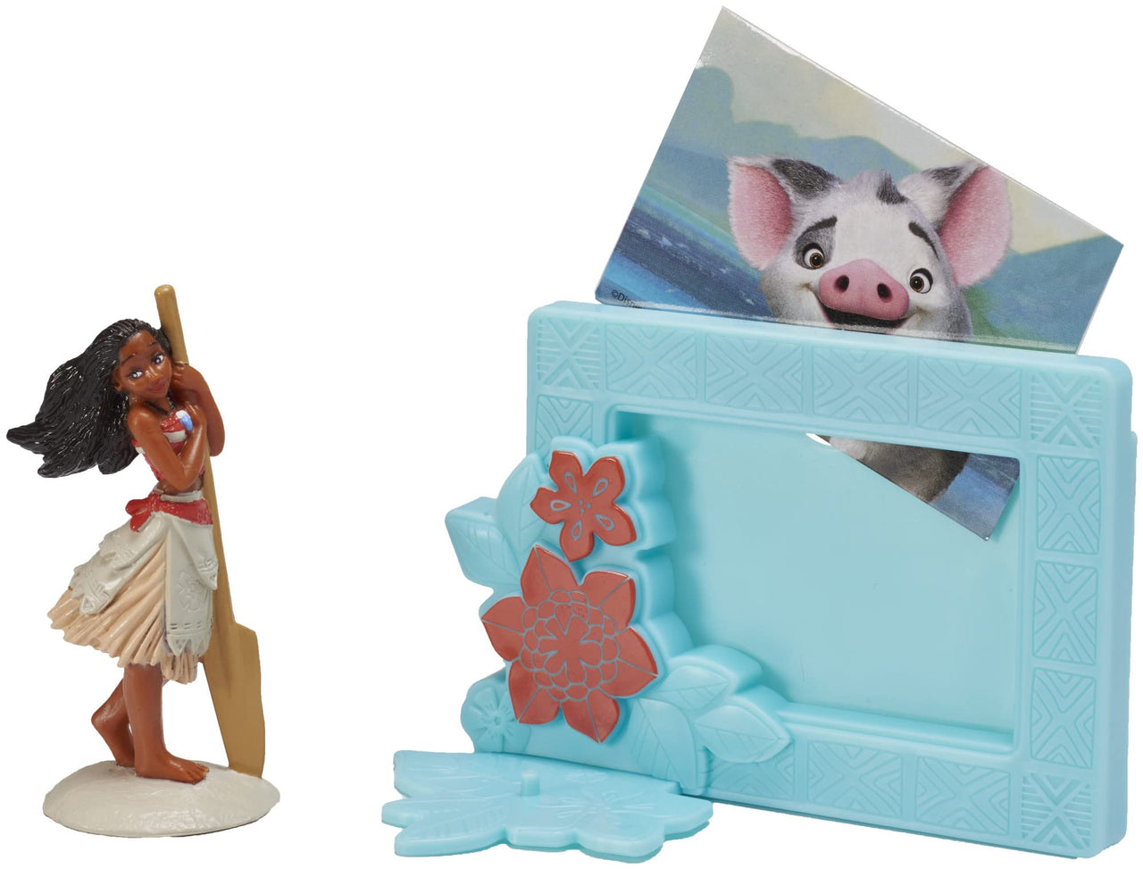 DecoSet Disney Moana Adventures in Oceania Cake Topper, 2-Piece Cake Decorations with Figurine and Photo Frame Featuring Moana and Pua