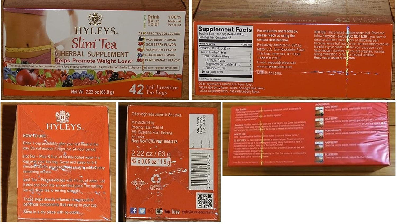 Hyleys Slim Tea 42 Ct Assorted - Weight Loss Herbal Supplement Cleanse and Detox - 42 Tea Bags (1 Pack)