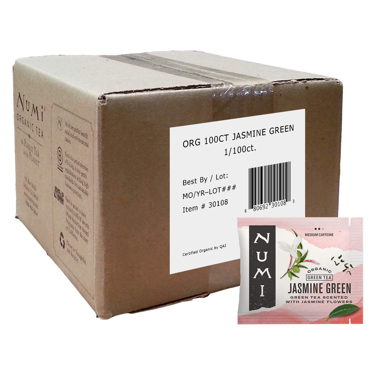 Numi Organic Tea Jasmine Green, 100 Count Box of Tea Bags (Packaging May Vary)