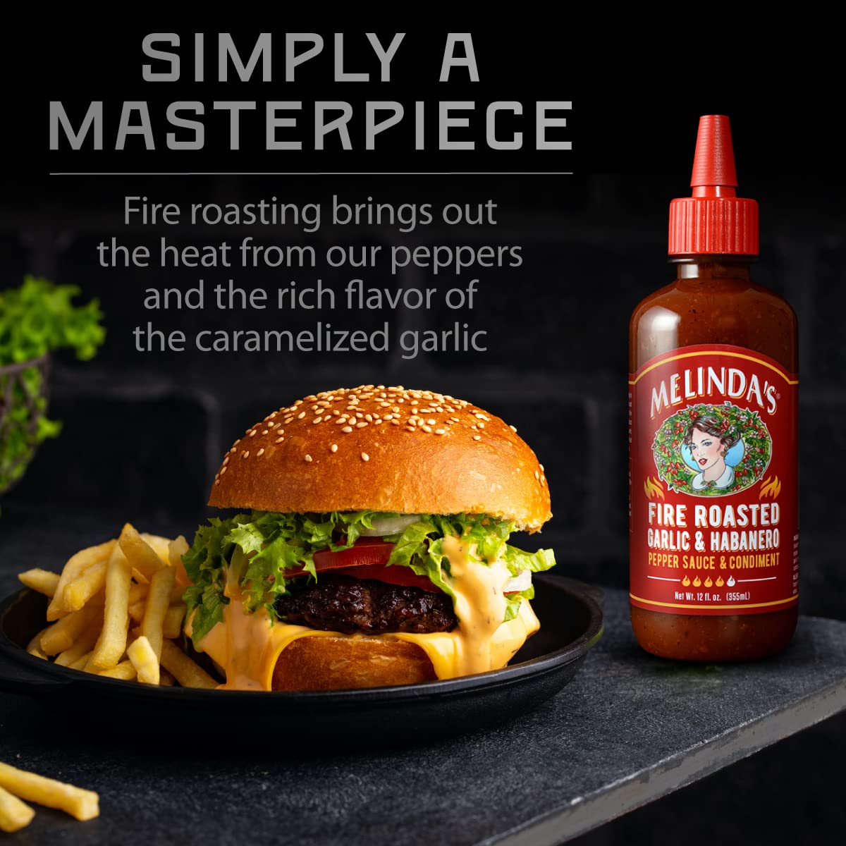 Melindas Fire Roasted Garlic & Habanero Hot Sauce - Craft Hot Sauce with Slow Roasted Garlic, Roasted Habanero Peppers, Lime Juice - Richy & Smoky Habanero Hot Sauce 12oz, 1 Pack