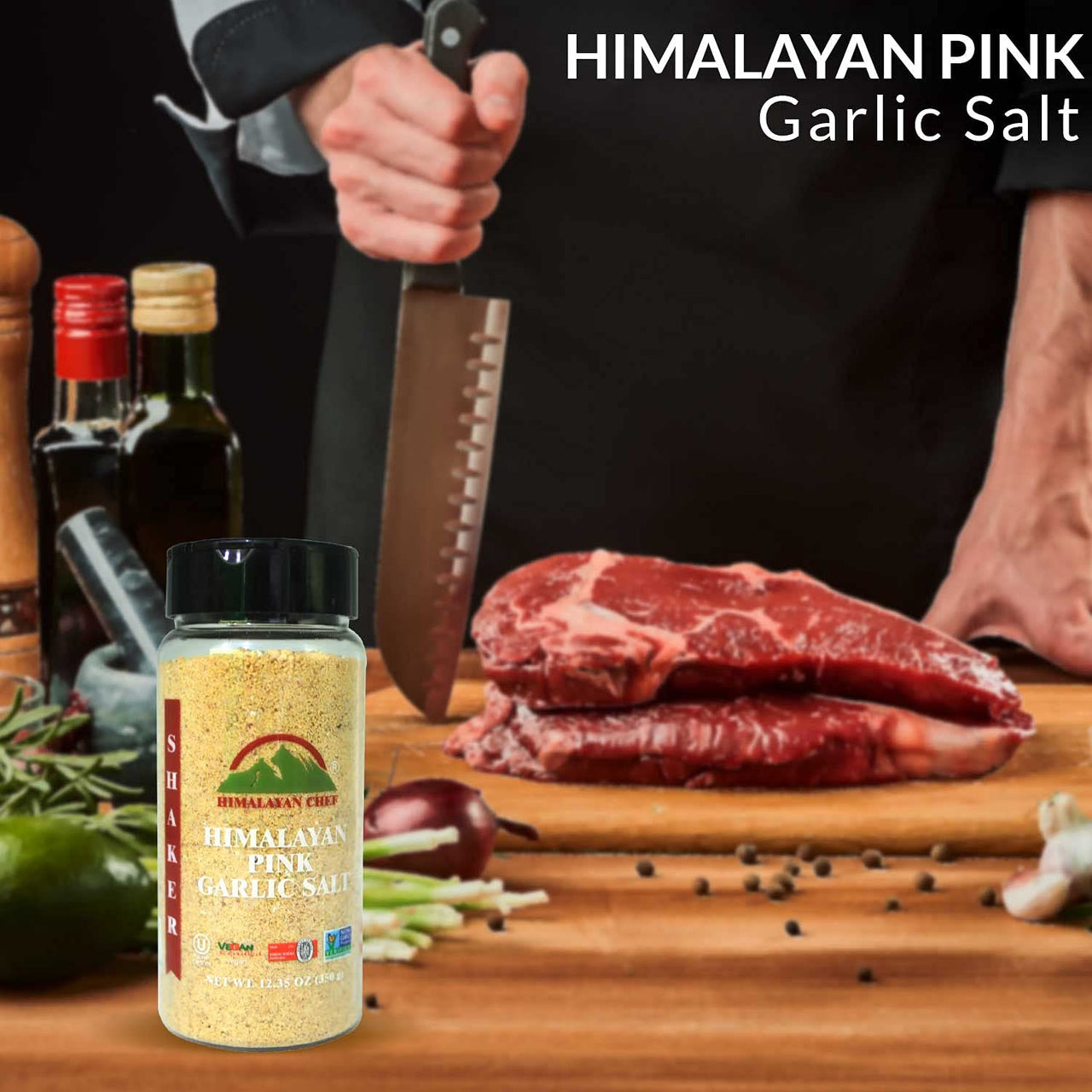 Himalayan Chef Garlic Salt, Plastic Shaker-12.35 Oz