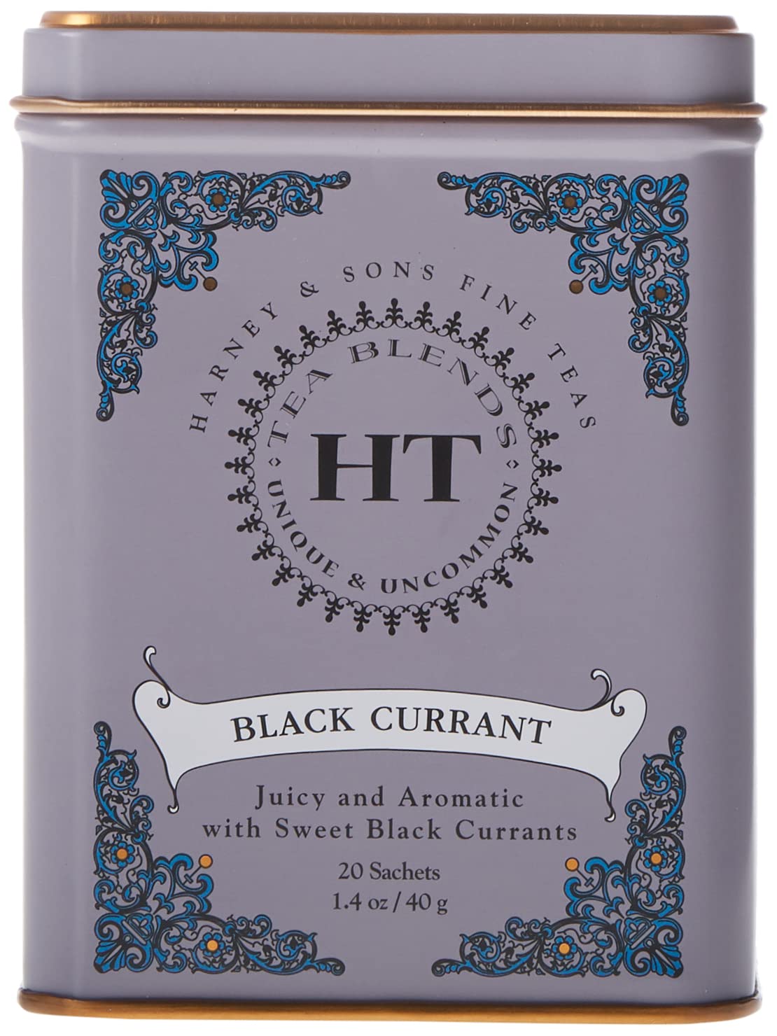 Harney & Sons Caffeinated Tea Tin Sachets, Black Currant, 20 Count