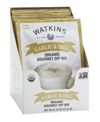 Watkins Organic Gourmet Dip Mix, Garlic & Dill, 0.74 oz. Packets, 12-Pack
