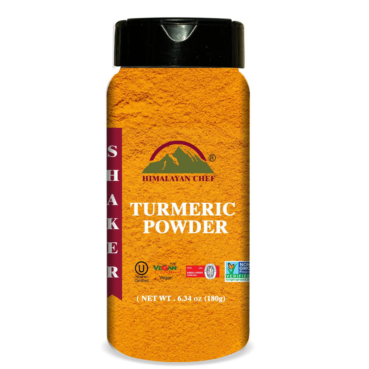 Himalayan Chef Organic Turmeric Powder, 6.34 oz Premium Quality Root Powder with Curcumin, Gluten Free & Non-GMO Verified - Plastic Shaker