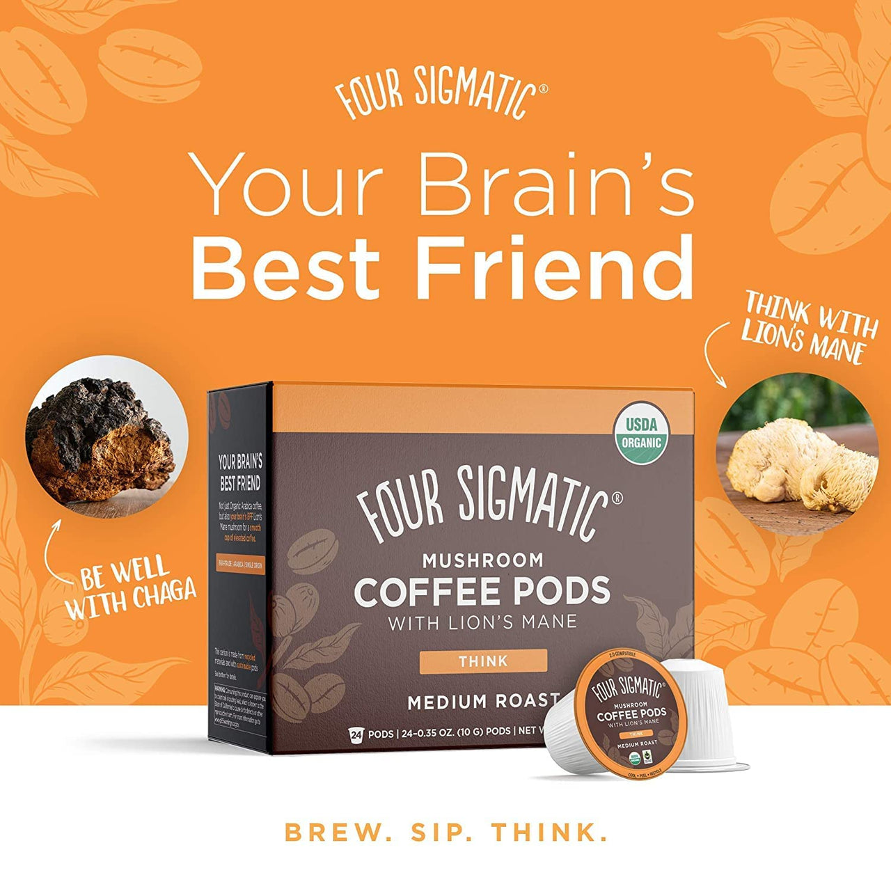 Mushroom Coffee K-Cups by Four Sigmatic | Organic and Fair Trade Dark Roast Coffee with Lions Mane, Chaga & Mushroom Powder | Focus & Immune Support | Vegan & Keto | Sustainable Pods | 24 Count