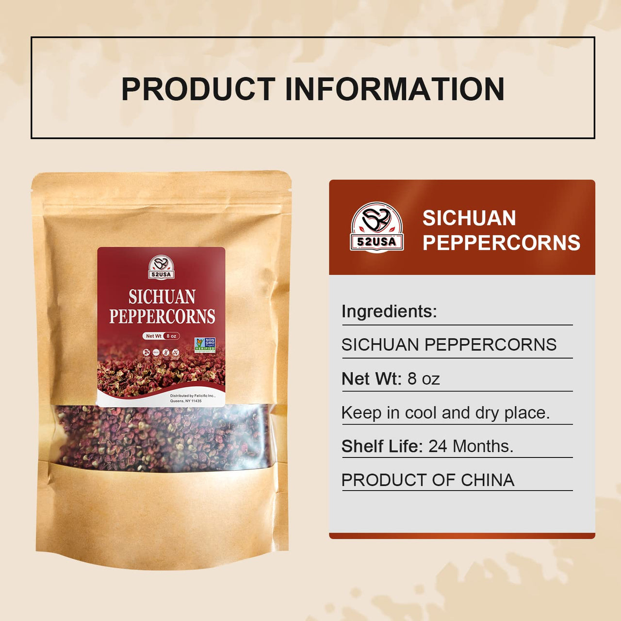 52USA Szechuan Peppercorns(8OZ), Sichuan Red Peppercorns, Tingly Numbness Whole Szechuan Peppercorns, Key Ingredients for Mapo Tofu and Scihuan Dishes