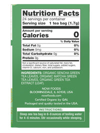 NOW Foods, Certified Organic Green Kick Tea, with Polyphenols, Premium Unbleached Tea Bags with No-Staples Design, No Added Colors, Preservatives, Flavors, or Sugars, 24-Count