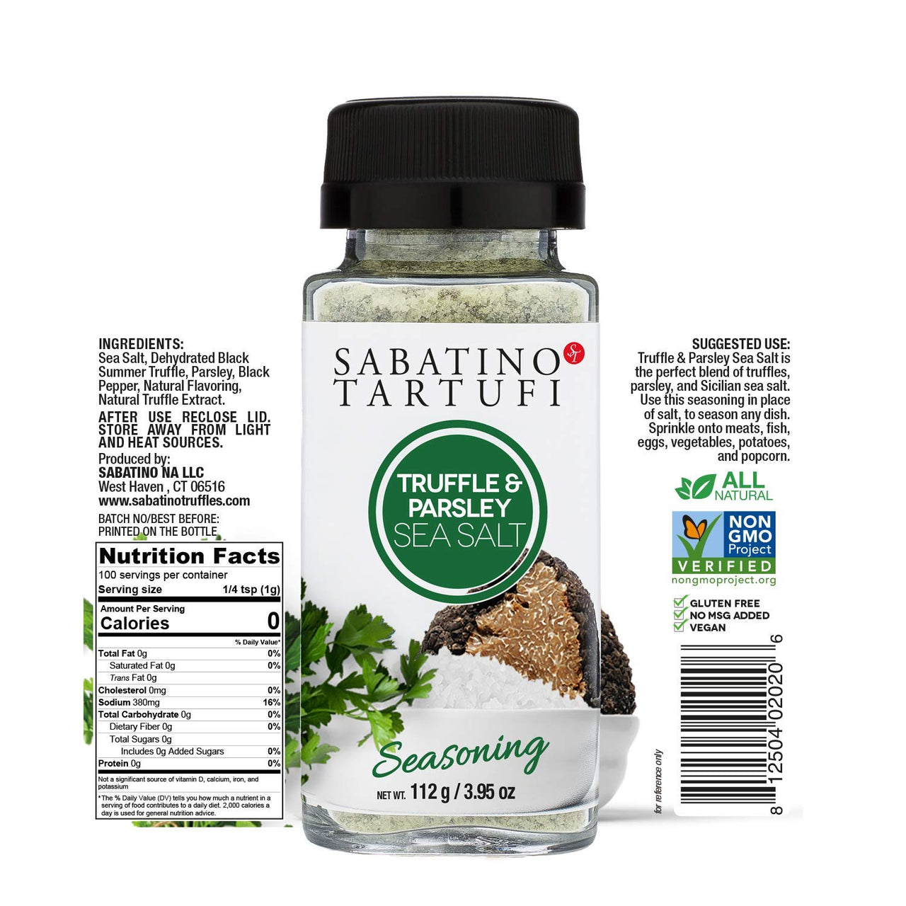 Sabatino Truffle & Parsley Sea Salt Seasoning, Truffle Parsley Salt, 3.53 Ounce