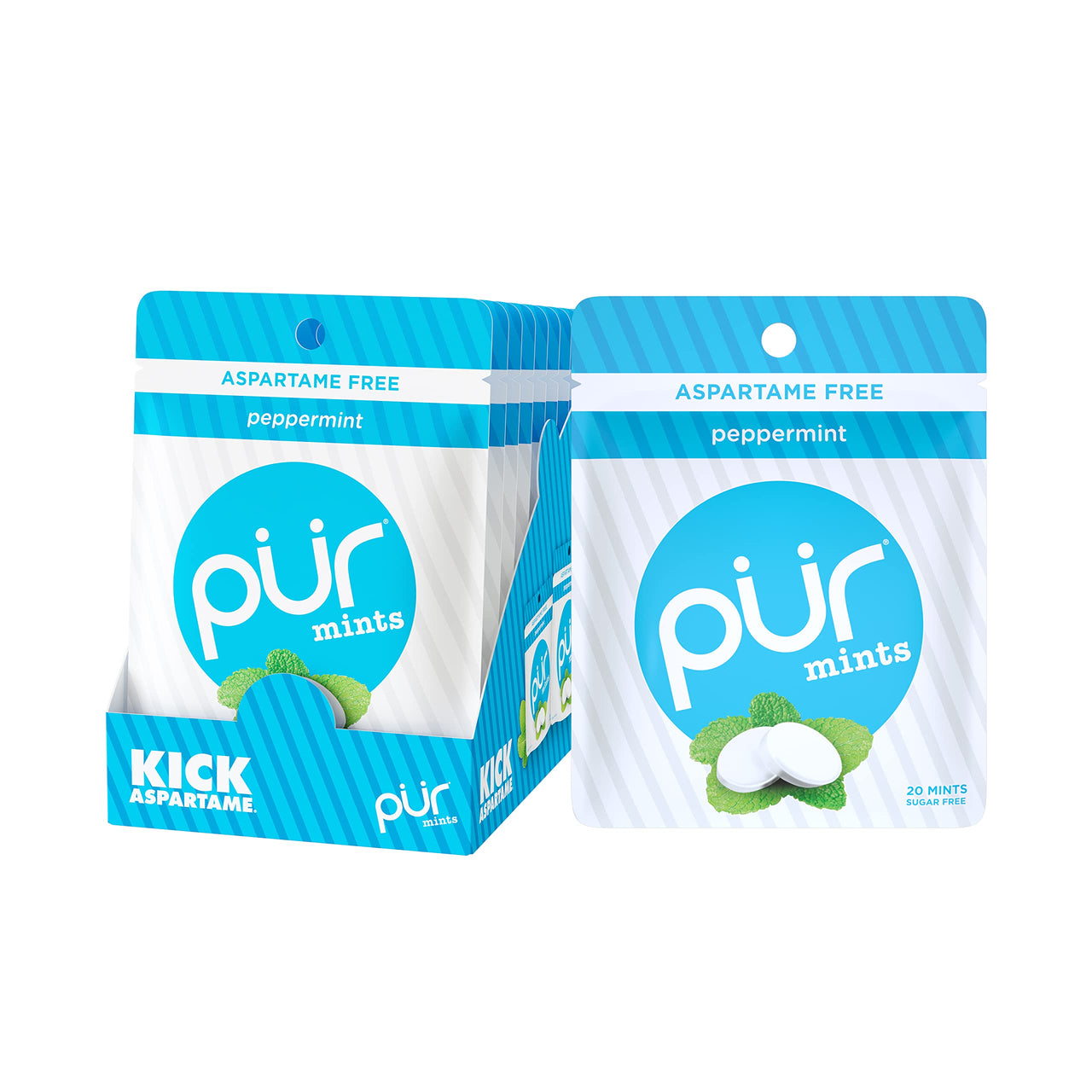 PUR Mints | Sugar Free Mints | 100% Xylitol | Vegan, Aspartame Free, Gluten Free & Keto Friendly | Natural Peppermint Flavored Mints, 20 Pieces (Pack of 12)