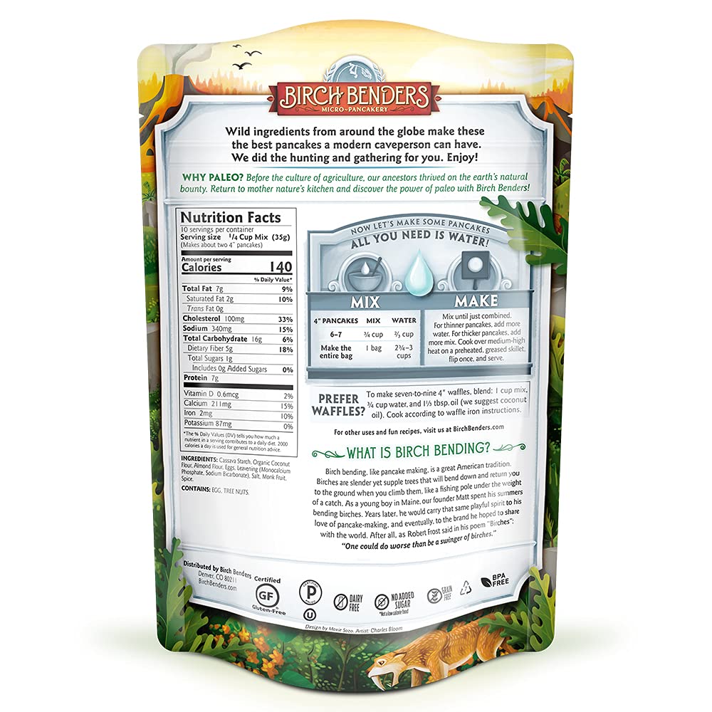 Paleo Pancake & Waffle Mix by Birch Benders, Low-Carb, High Protein, High Fiber, Gluten-free, Low Glycemic, Prebiotic, Keto-Friendly, 12 oz