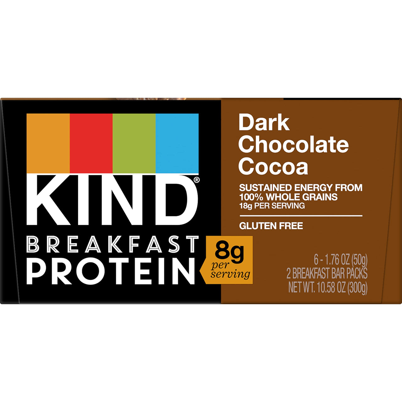 KIND Breakfast, Healthy Snack Bar, Dark Chocolate Cocoa, Gluten Free Breakfast Bars, 8g Protein, 1.76 OZ Packs (6 Count)